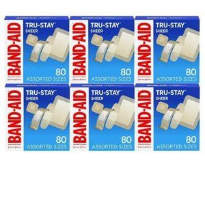 SET OF 6 BOXES BAND-AID TRU-STAY SHEER ASSORTED SIZE 480 BANDAGES LARGE SMALL